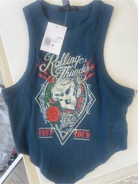 Forever 21 Graphic Crop Tank - Blue
